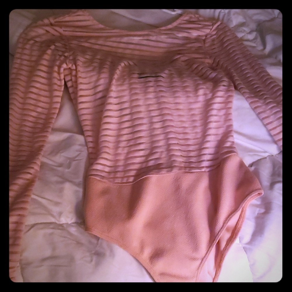 A shear stripe soft pink bodysuit